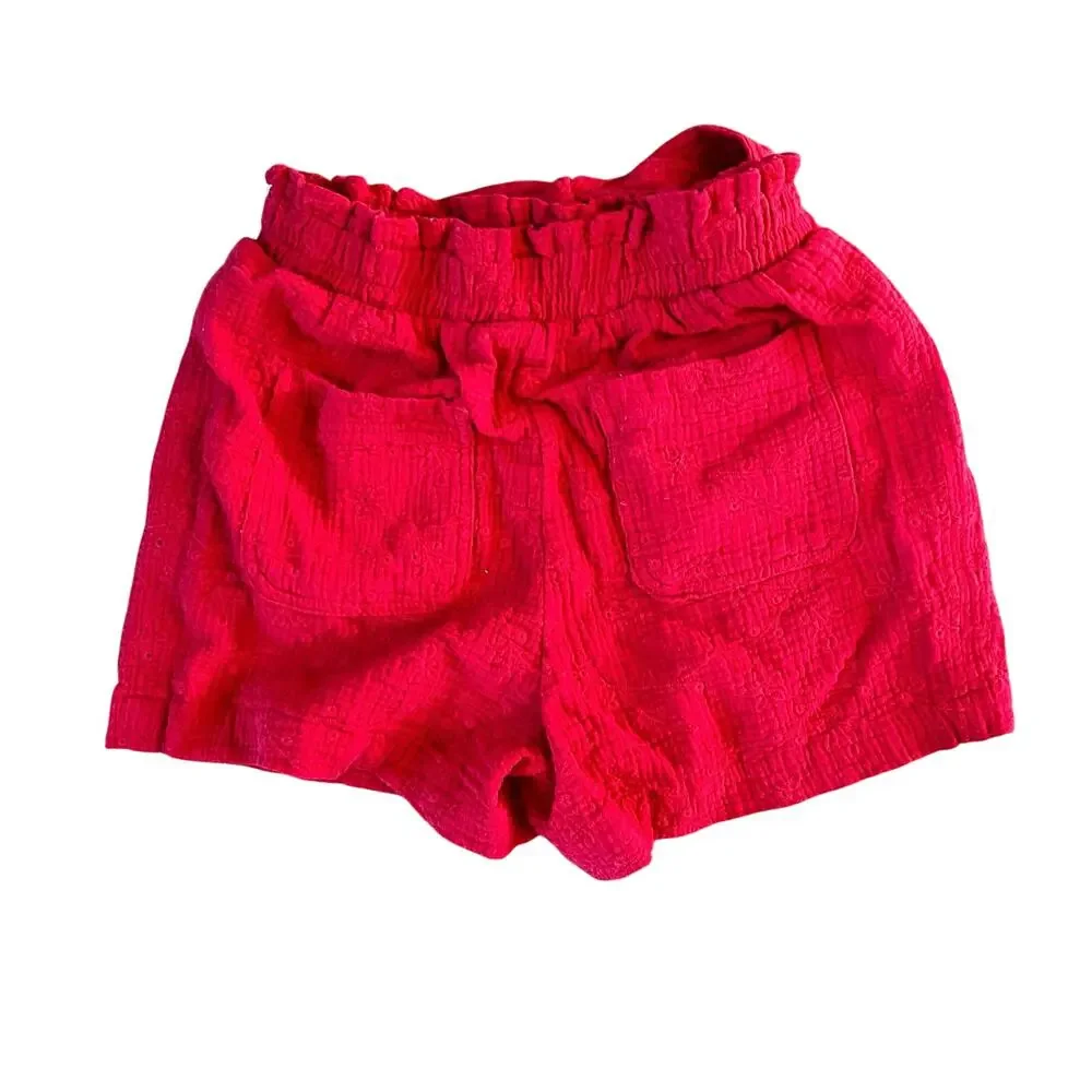 Knox Rose Red Crinkle Gauze Eyelet Paperbag Shorts - Size S